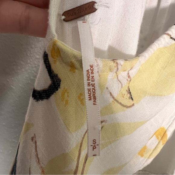 Free People Yellow Leaf Watercolor Cotton Gauze Anita Tiered Maxi Halter Size S - Picture 13 of 15